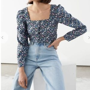 & Other Stories Floral Puff Shoulder Blouse Top 4